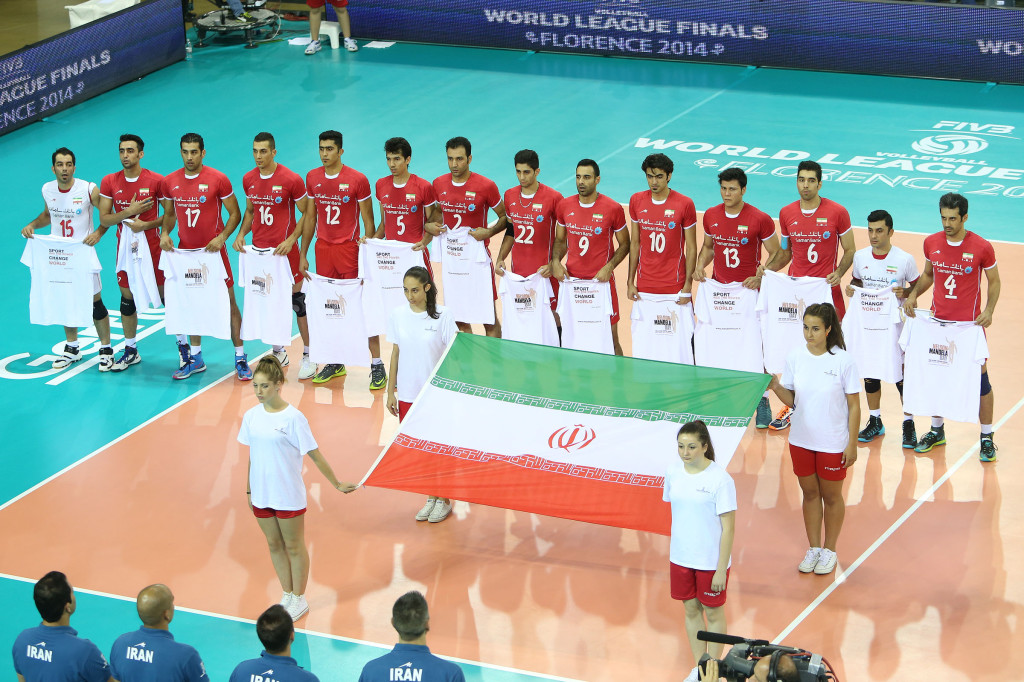 Iran team during the national anthem