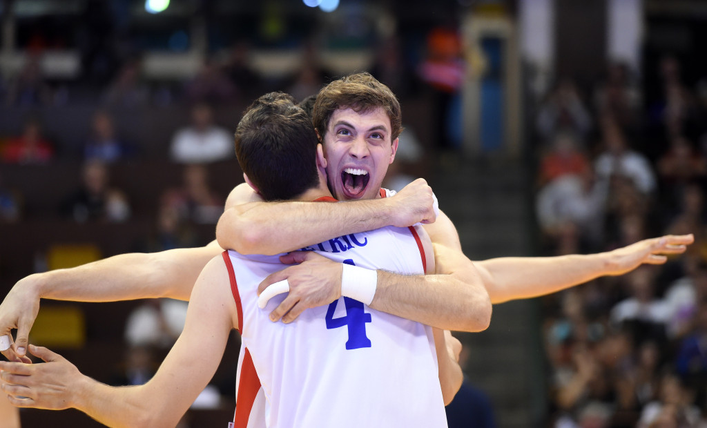 Serbia's Aleksandar Atanasijevic celebrates during match against Italy